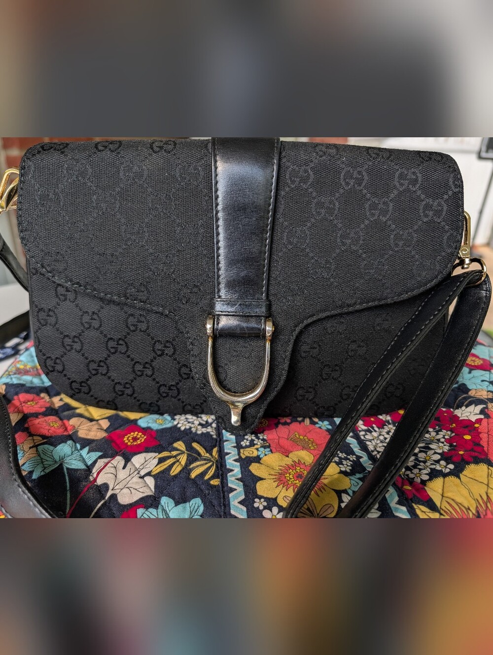Vintage Black Monogram authentic GUCCI crossbody Bag